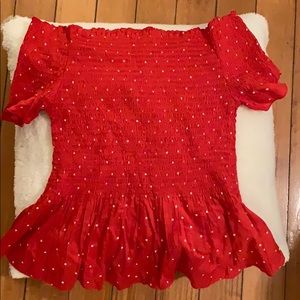 Off The Shoulder Red Polka Dot Shirt